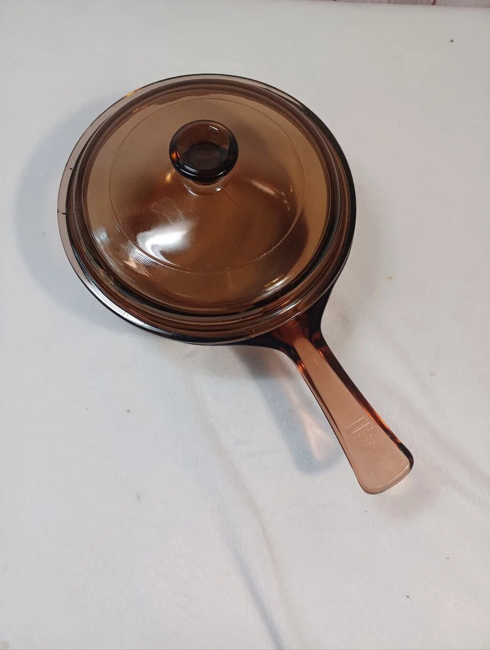 Corning Visions vintage brown  pyrex amber glass  small pot with  lid.